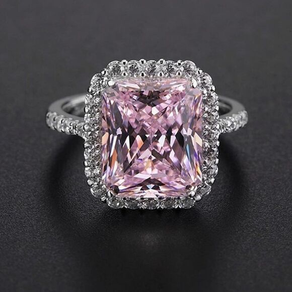 NEW 5 ct Pink Topaz Diamond Halo Engagement Ring - Picture 1 of 5